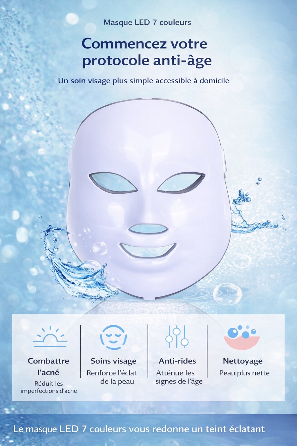 Masque LED Thérapie Visage - 7 couleurs